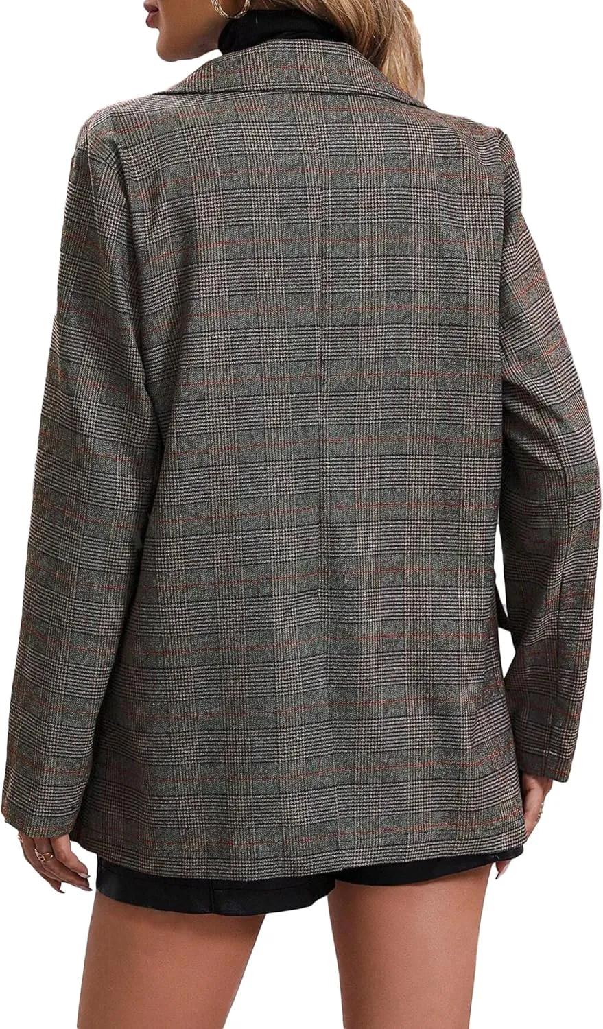 2025 Women's Spring Fall Plaid Houndstooth Blazer Jacket Button Notch-Lapel Business Casual Elegant Work Suit with Pockets