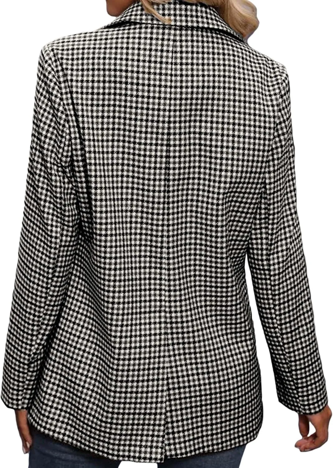 2025 Women's Spring Fall Plaid Houndstooth Blazer Jacket Button Notch-Lapel Business Casual Elegant Work Suit with Pockets