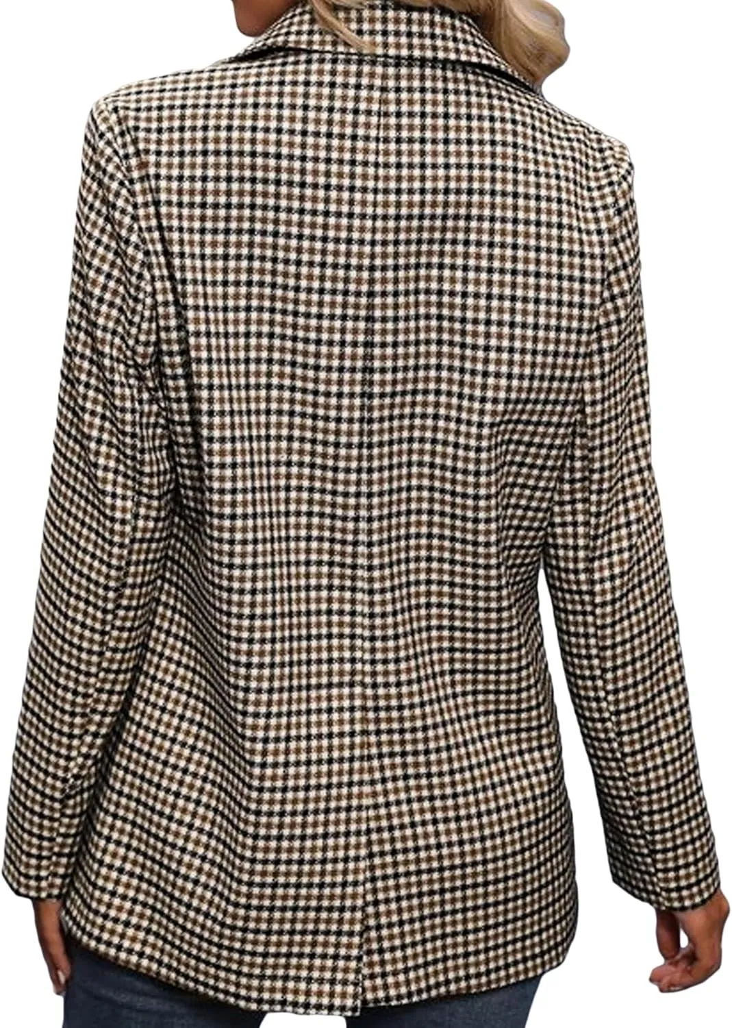 2025 Women's Spring Fall Plaid Houndstooth Blazer Jacket Button Notch-Lapel Business Casual Elegant Work Suit with Pockets