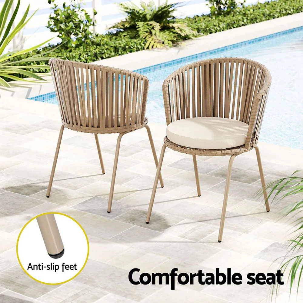3PC Outdoor Bistro Set | Patio Furniture | Rope Setting Chairs Table | Beige