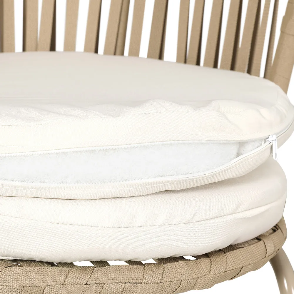 3PC Outdoor Bistro Set | Patio Furniture | Rope Setting Chairs Table | Beige