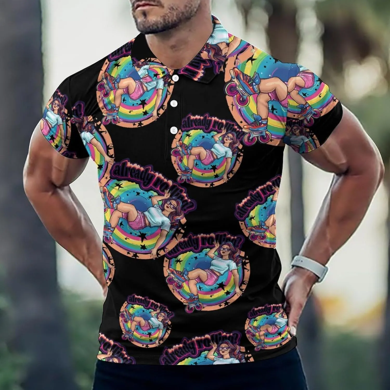 Active Roller Skating Rolling Mens Polo Shirts Quick Dry Short Sleeve T-shirts Slim Tennis Collared Tees Tops