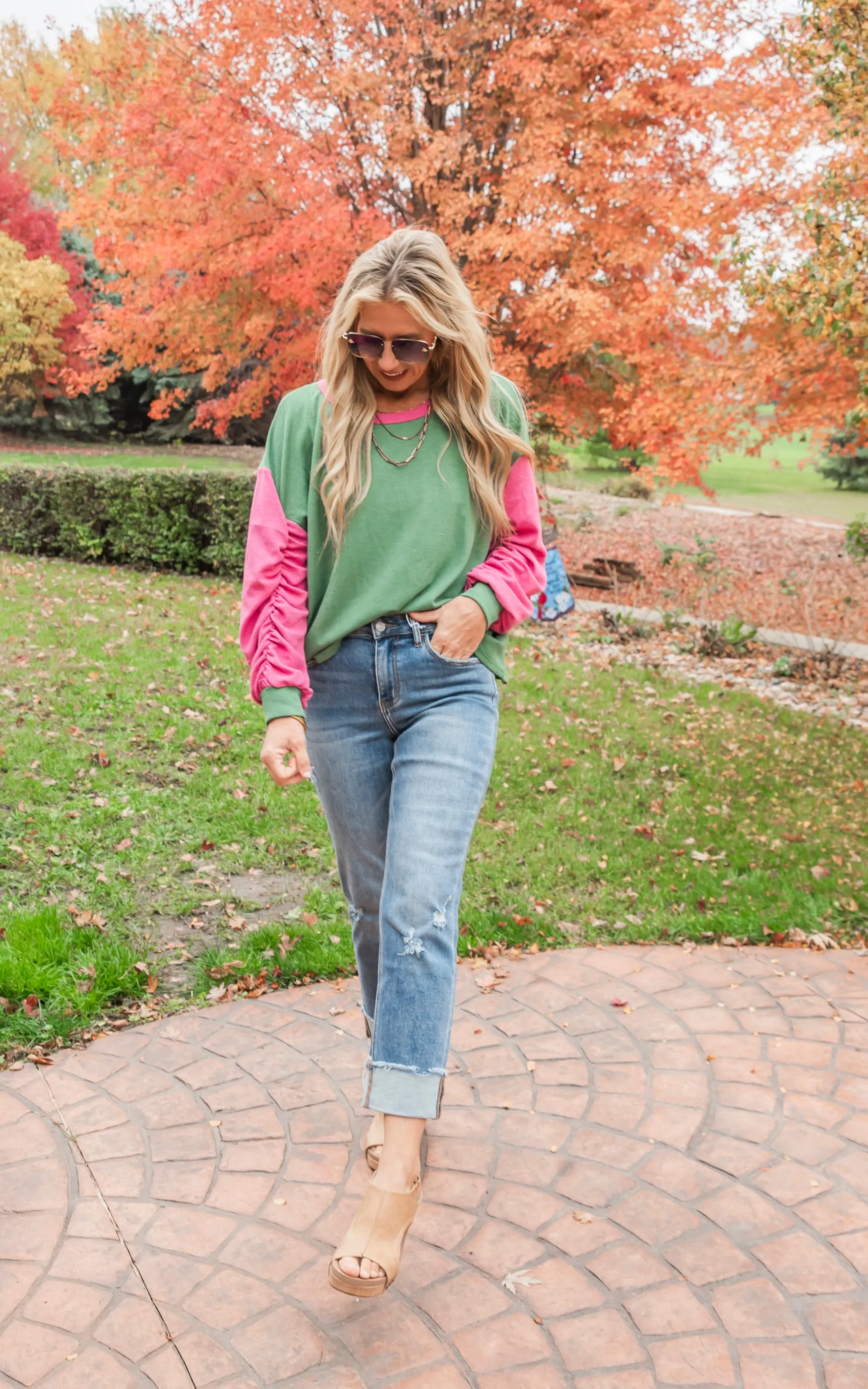 Add a Pop of Kelly Green Colorblock Sweater