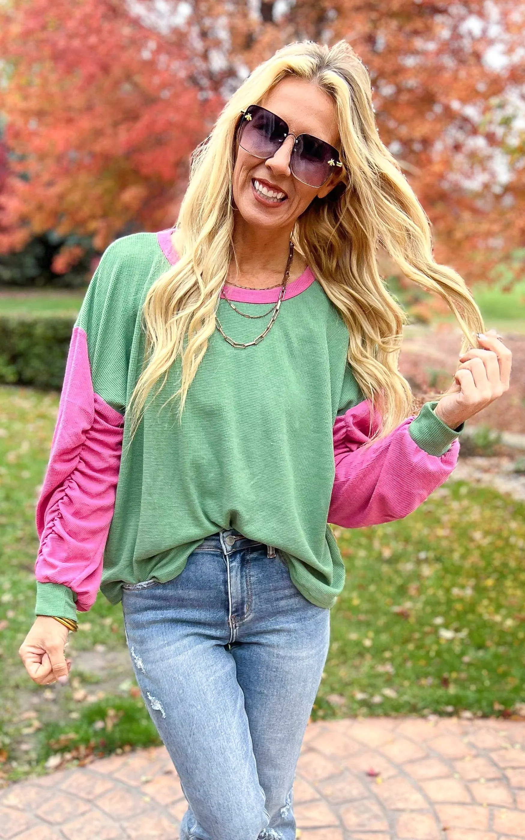 Add a Pop of Kelly Green Colorblock Sweater