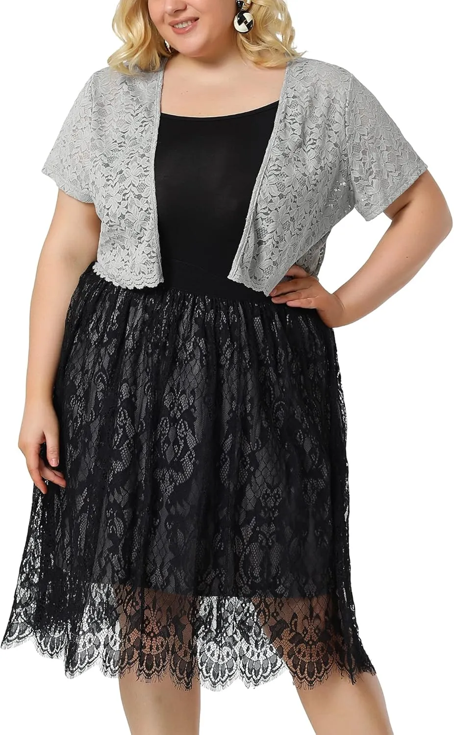 Agnes Orinda Plus Size Bolero Shrugs for Women Open Front Short Sleeve Crochet Lace Cropped Cardigans
