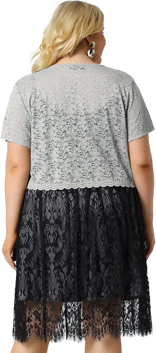 Agnes Orinda Plus Size Bolero Shrugs for Women Open Front Short Sleeve Crochet Lace Cropped Cardigans