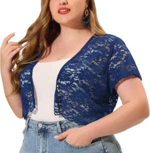 Agnes Orinda Plus Size Bolero Shrugs for Women Open Front Short Sleeve Crochet Lace Cropped Cardigans