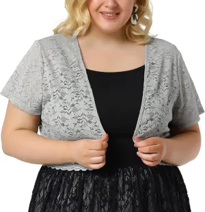 Agnes Orinda Plus Size Bolero Shrugs for Women Open Front Short Sleeve Crochet Lace Cropped Cardigans