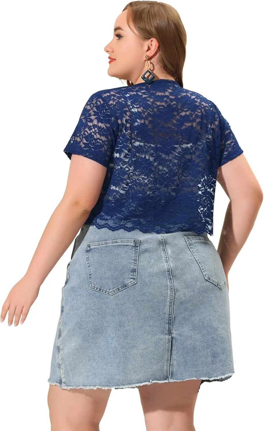 Agnes Orinda Plus Size Bolero Shrugs for Women Open Front Short Sleeve Crochet Lace Cropped Cardigans