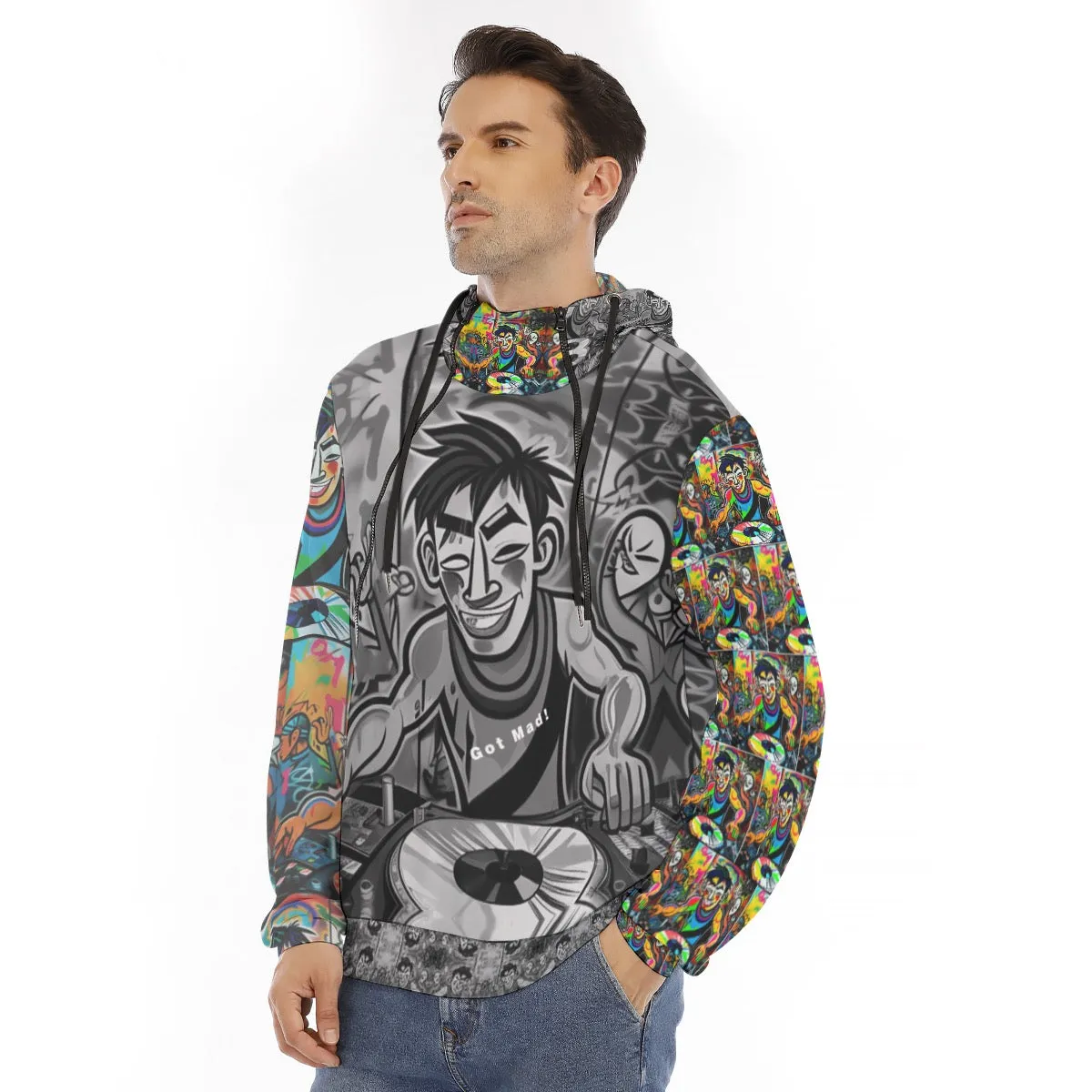 All-Over Print Men's Hoodie With Placket Double Zipper DJ Music Got Mad print