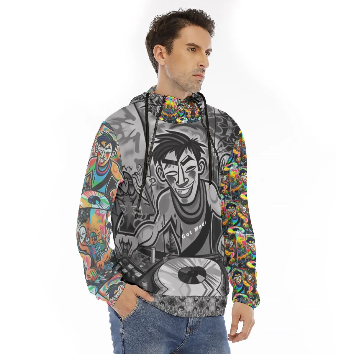 All-Over Print Men's Hoodie With Placket Double Zipper DJ Music Got Mad print