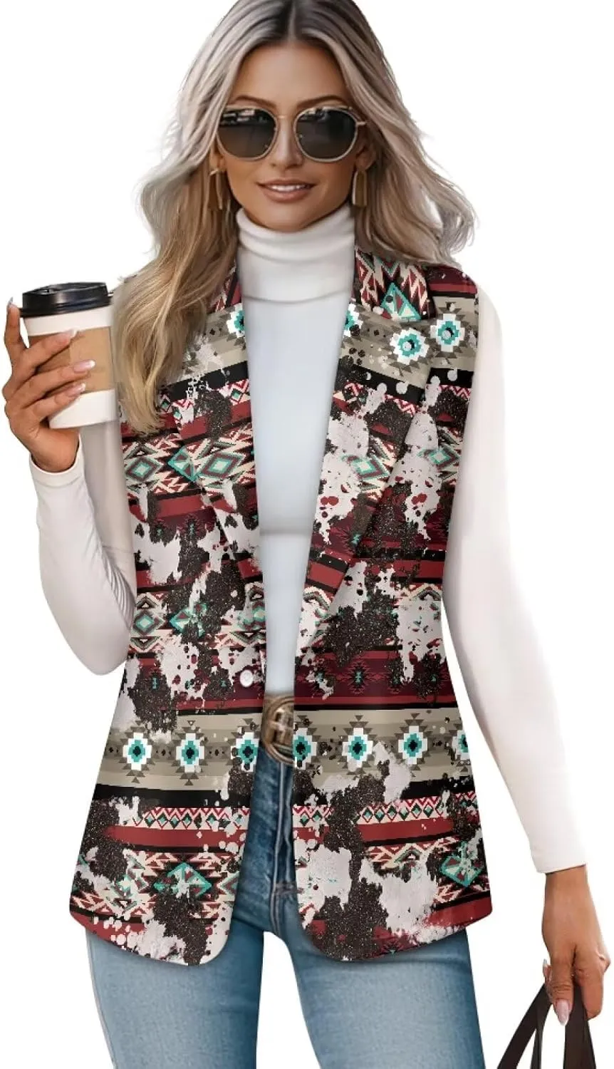 Aztec Vest Women,Western Vest For Women,Women Suit Vest,Sleeveless Blazers,S-5XL