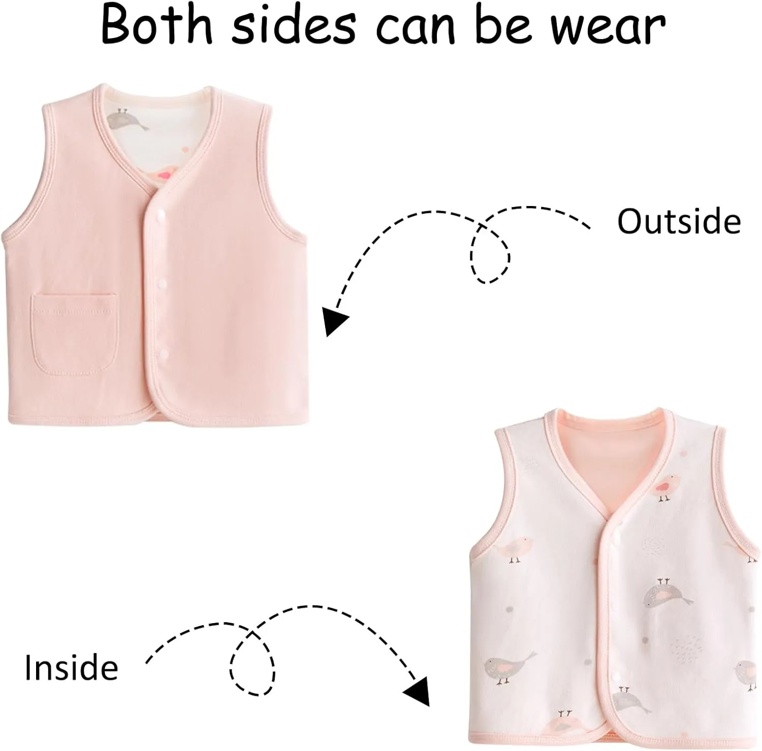 Baby Vest for Girls & Boys, Purcotton Toddler Reversible Vest for Spring & Autumn