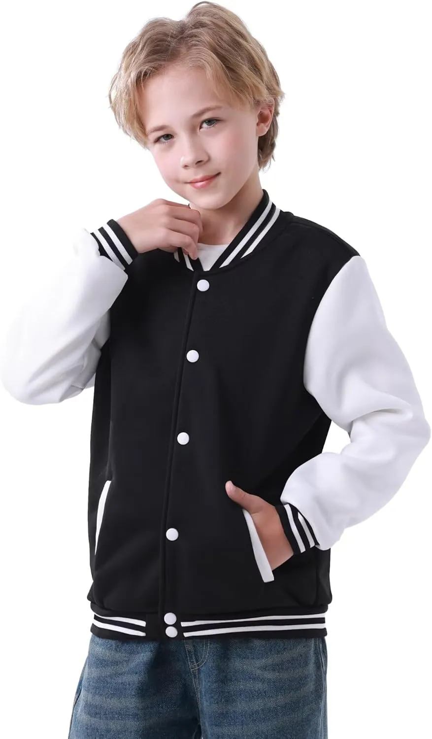babyhealthy Kids Boys Varsity Jacket Baseball Jacket Casual Sport Cardigan Sweatshirt Youth 2-13 Year