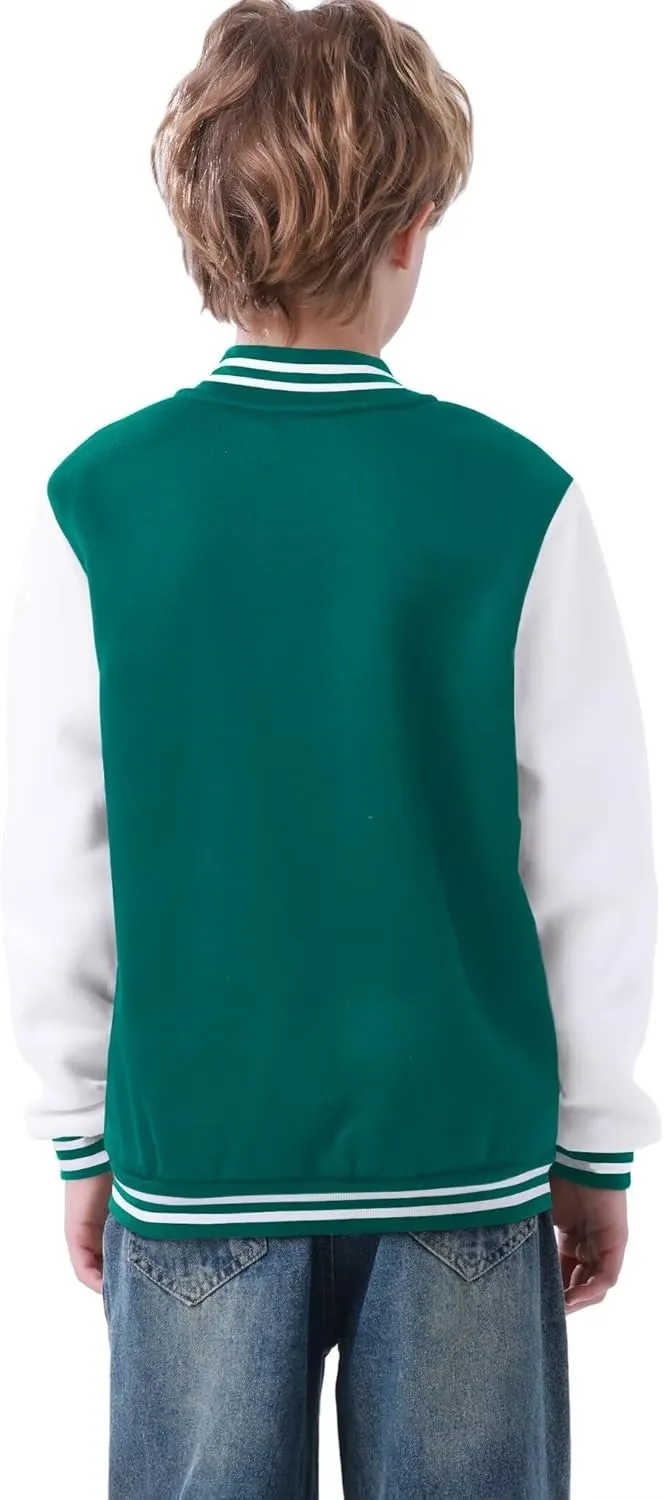 babyhealthy Kids Boys Varsity Jacket Baseball Jacket Casual Sport Cardigan Sweatshirt Youth 2-13 Year