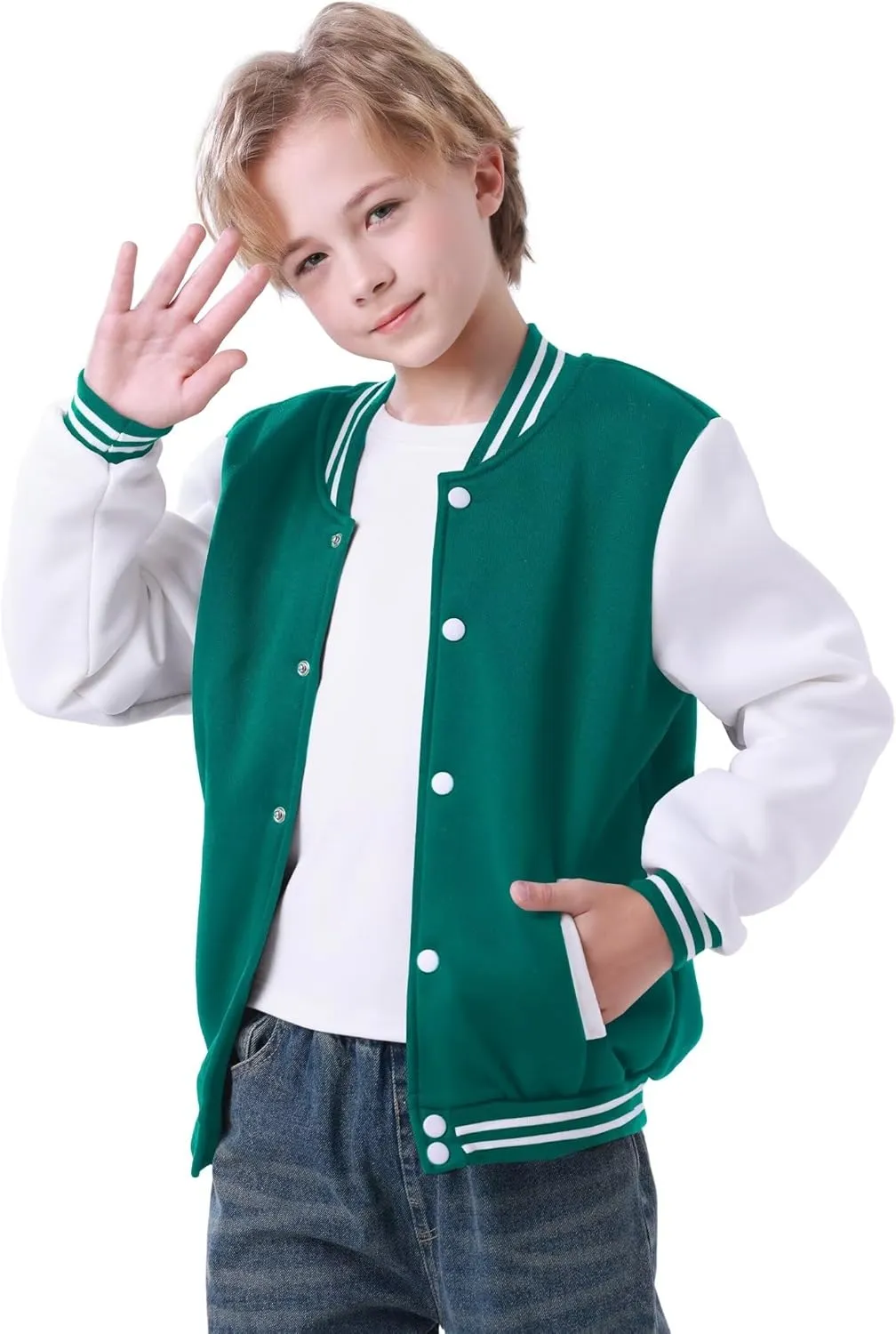babyhealthy Kids Boys Varsity Jacket Baseball Jacket Casual Sport Cardigan Sweatshirt Youth 2-13 Year