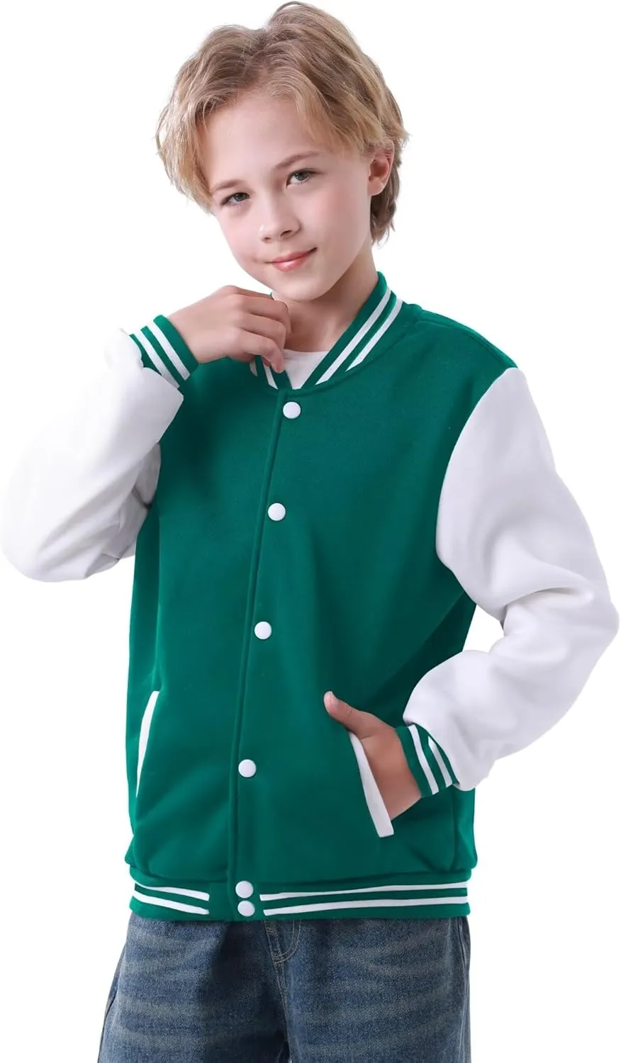 babyhealthy Kids Boys Varsity Jacket Baseball Jacket Casual Sport Cardigan Sweatshirt Youth 2-13 Year