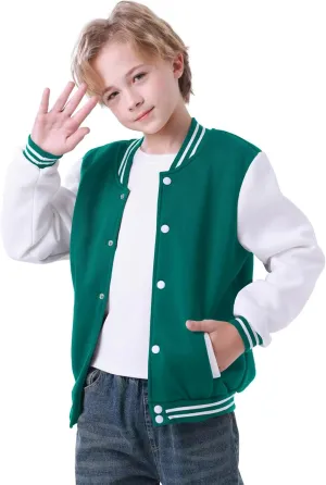 babyhealthy Kids Boys Varsity Jacket Baseball Jacket Casual Sport Cardigan Sweatshirt Youth 2-13 Year