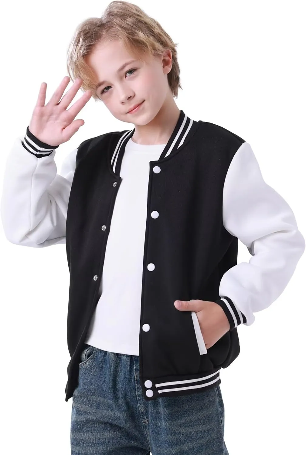 babyhealthy Kids Boys Varsity Jacket Baseball Jacket Casual Sport Cardigan Sweatshirt Youth 2-13 Year