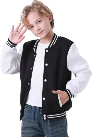 babyhealthy Kids Boys Varsity Jacket Baseball Jacket Casual Sport Cardigan Sweatshirt Youth 2-13 Year