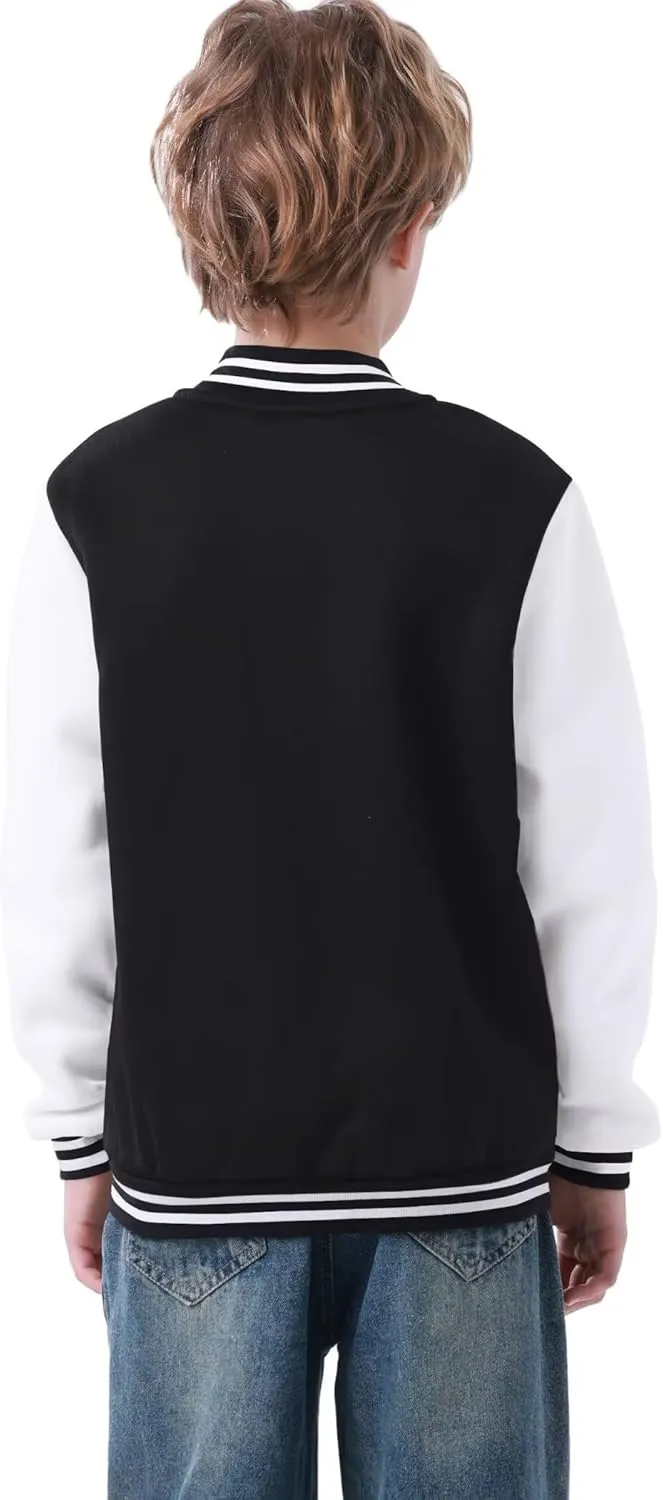 babyhealthy Kids Boys Varsity Jacket Baseball Jacket Casual Sport Cardigan Sweatshirt Youth 2-13 Year