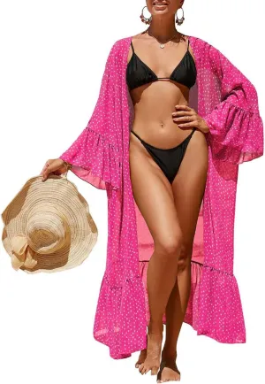 Beach Kimono Cardigans for Women Open Front Swimsuit Cover Up Graphic Print Bathing Suit