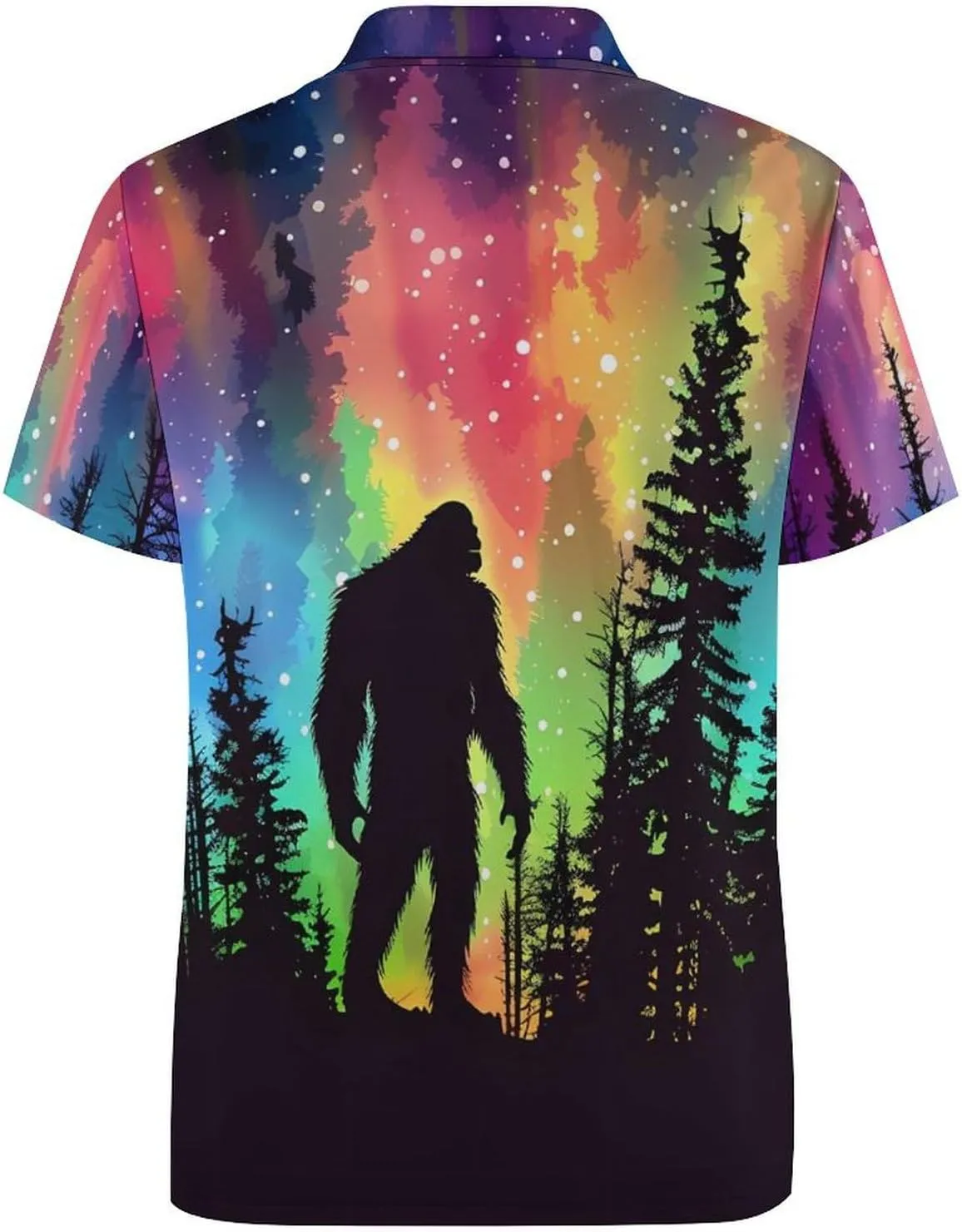 Bigfoot Silhouette Rainbow Aurora Mens Polo Shirts Quick Dry Short Sleeve T-shirts Slim Tennis Collared Tees Tops