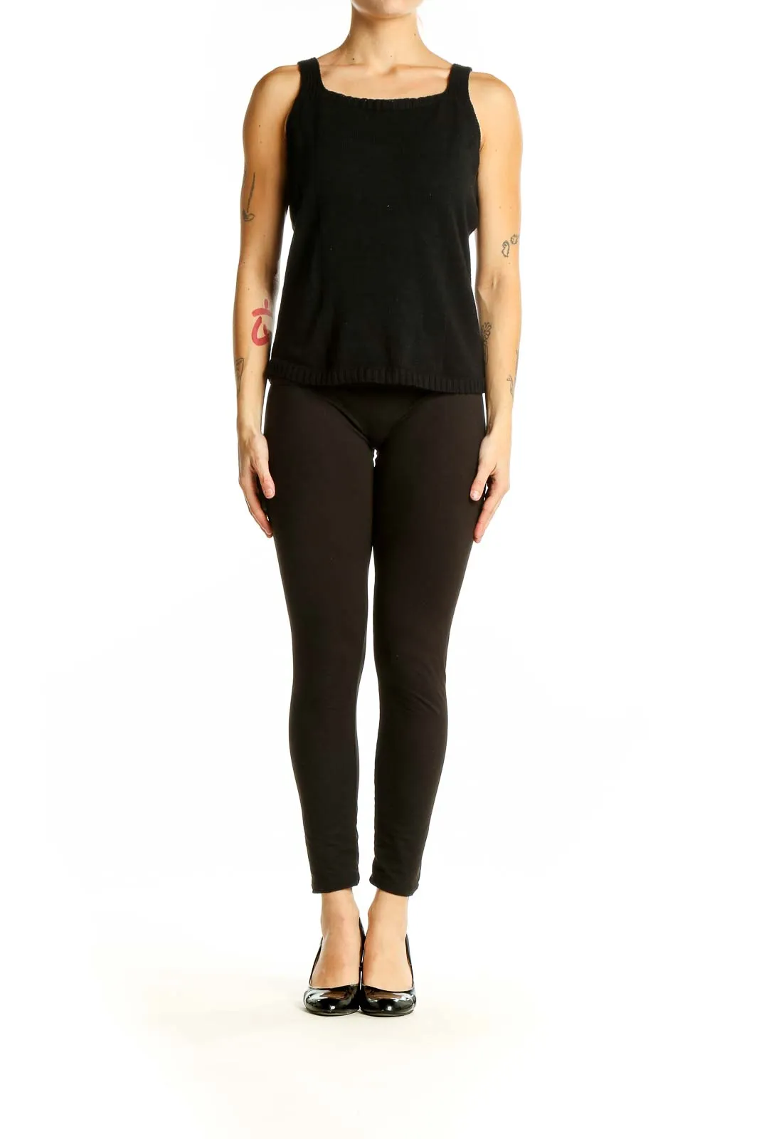Black Cotton Sleeveless Tank Top