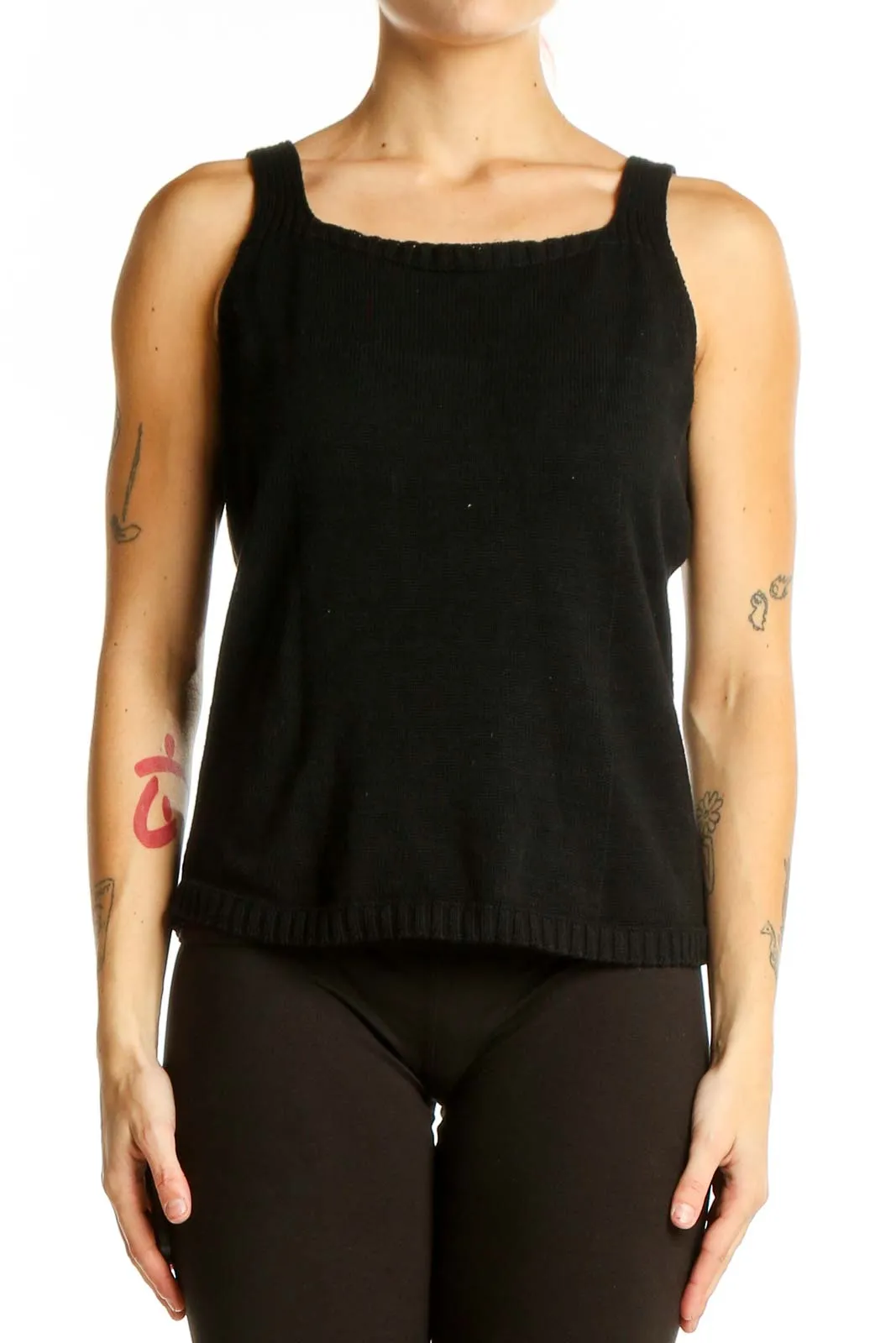 Black Cotton Sleeveless Tank Top