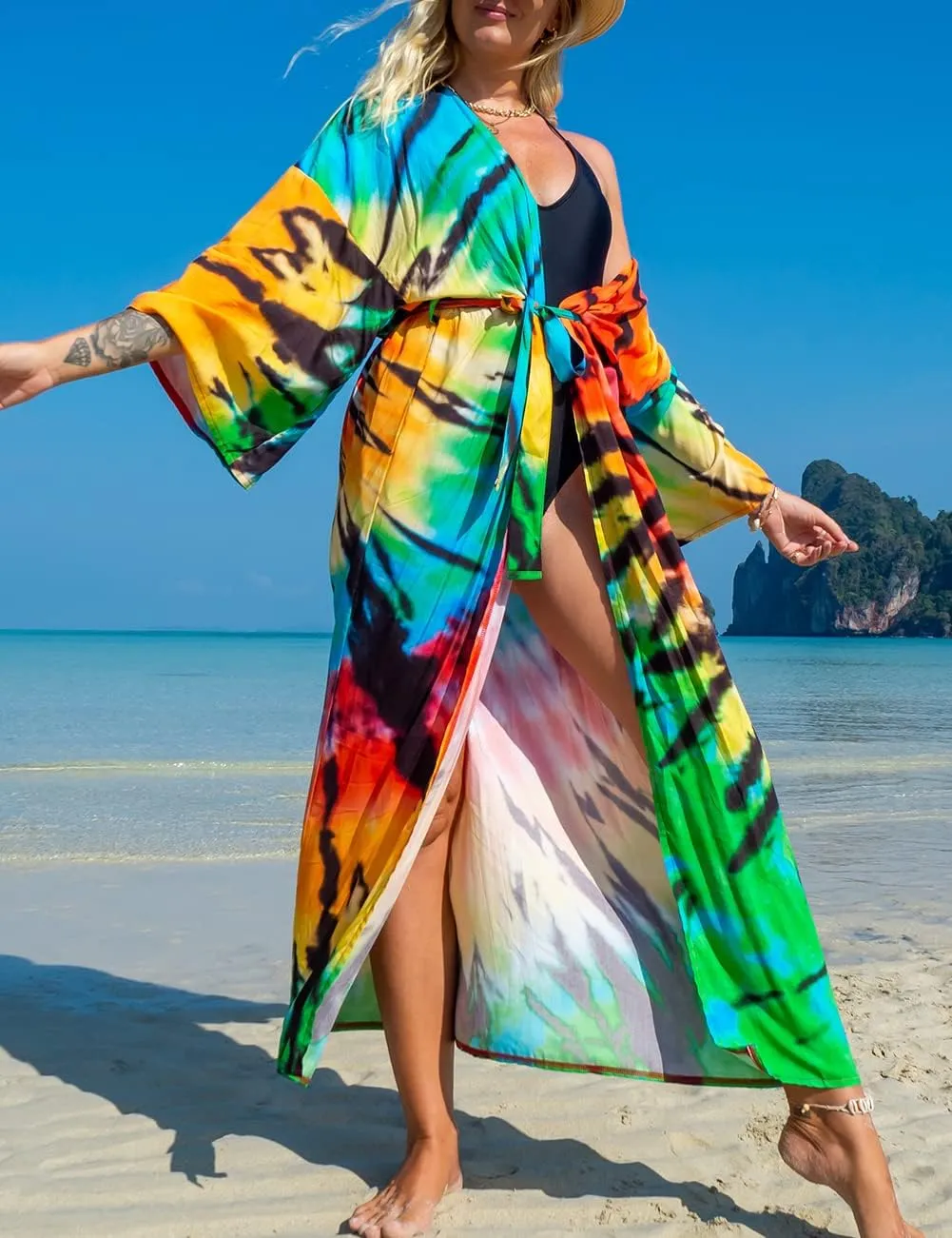 Bsubseach Beach Cover Ups for Women 2025 Kimonos Robe Cardigans Long Beach Dress Swimsuit Cover Up with Belt