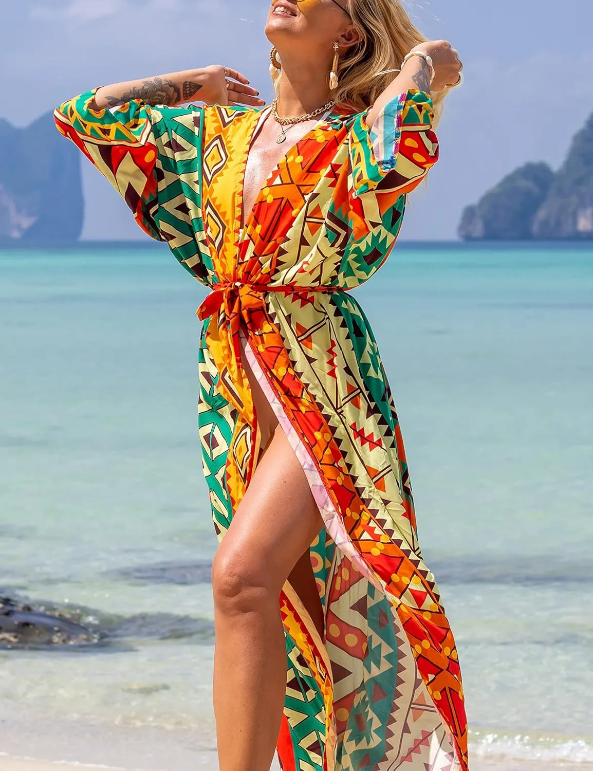 Bsubseach Beach Cover Ups for Women 2025 Kimonos Robe Cardigans Long Beach Dress Swimsuit Cover Up with Belt
