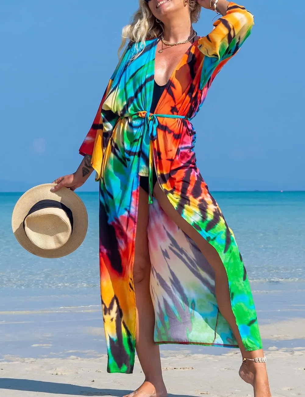 Bsubseach Beach Cover Ups for Women 2025 Kimonos Robe Cardigans Long Beach Dress Swimsuit Cover Up with Belt