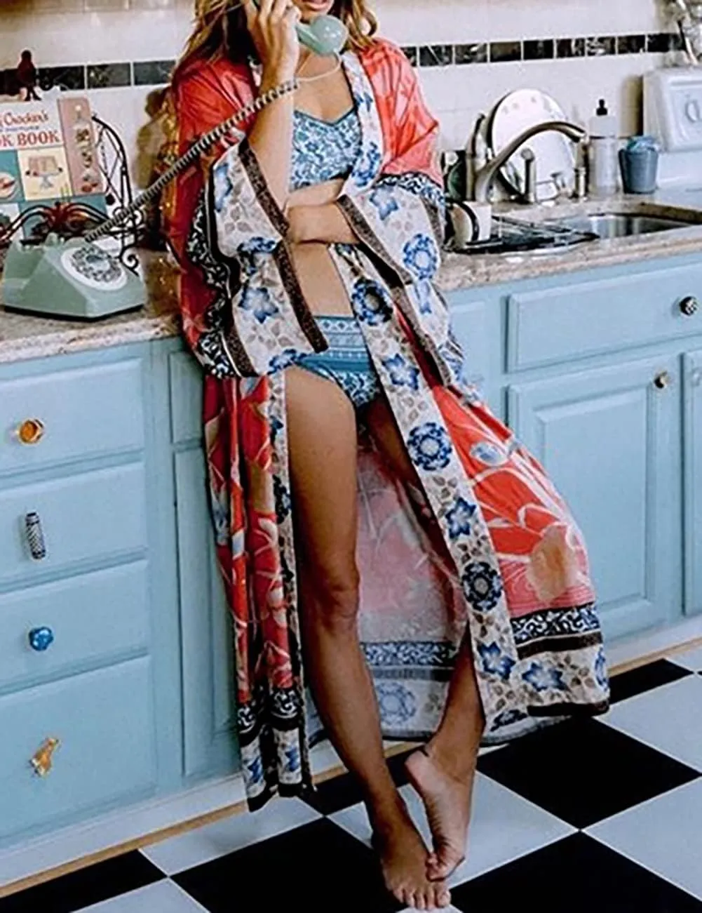 Bsubseach Beach Cover Ups for Women 2025 Kimonos Robe Cardigans Long Beach Dress Swimsuit Cover Up with Belt