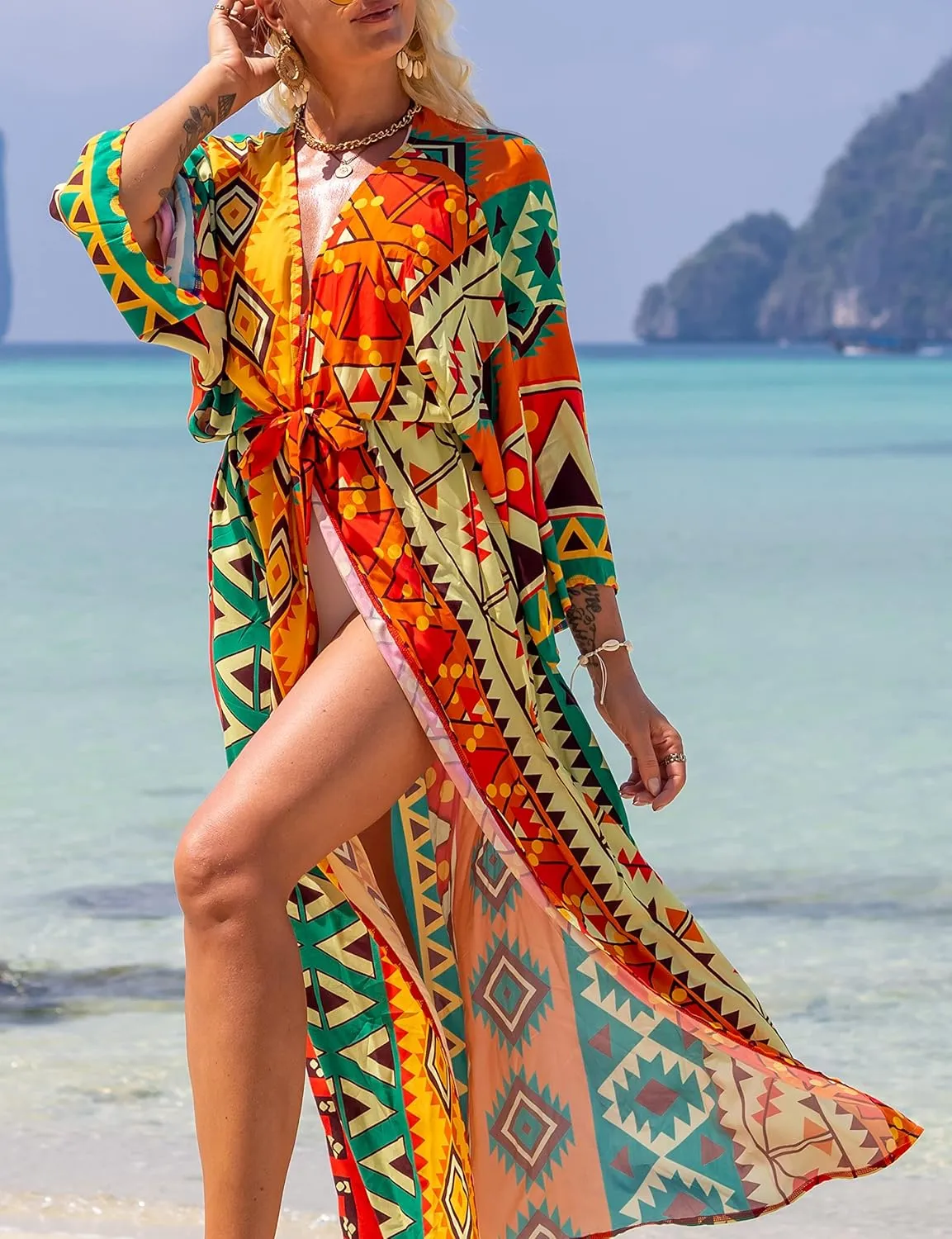 Bsubseach Beach Cover Ups for Women 2025 Kimonos Robe Cardigans Long Beach Dress Swimsuit Cover Up with Belt