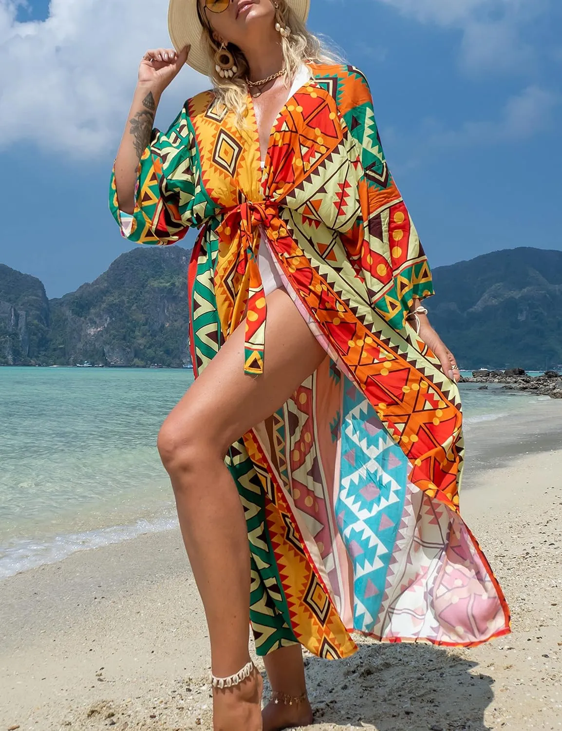 Bsubseach Beach Cover Ups for Women 2025 Kimonos Robe Cardigans Long Beach Dress Swimsuit Cover Up with Belt
