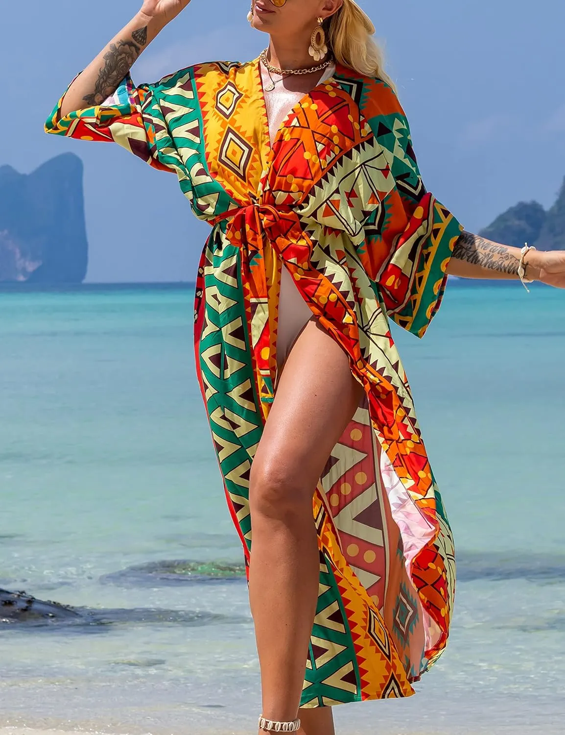 Bsubseach Beach Cover Ups for Women 2025 Kimonos Robe Cardigans Long Beach Dress Swimsuit Cover Up with Belt