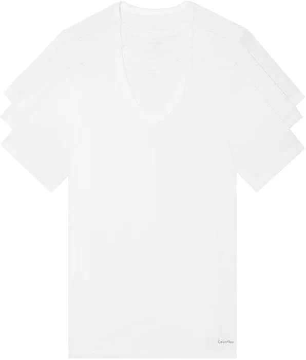 Calvin Klein Men's Undershirts Cotton Classics 3 Pack Slim Fit V Neck Tshirts, White, X-Large