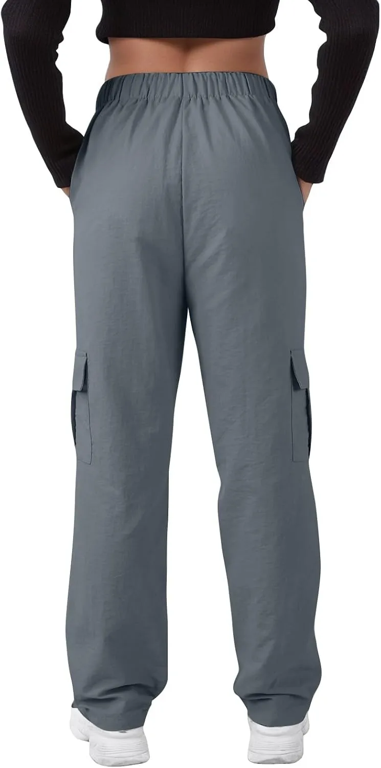 Cargo Pants Women Quick Dry Baggy Hiking Pants Elastic High Waist Drawstring Lightweight Y2K Clothes with Pockets