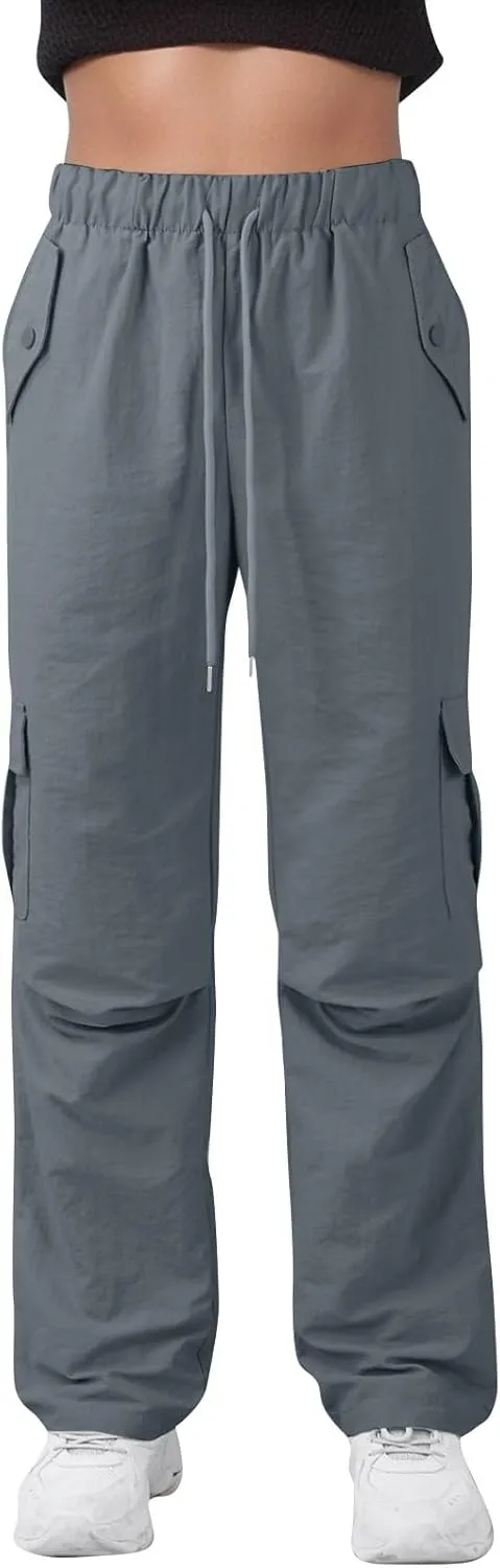Cargo Pants Women Quick Dry Baggy Hiking Pants Elastic High Waist Drawstring Lightweight Y2K Clothes with Pockets