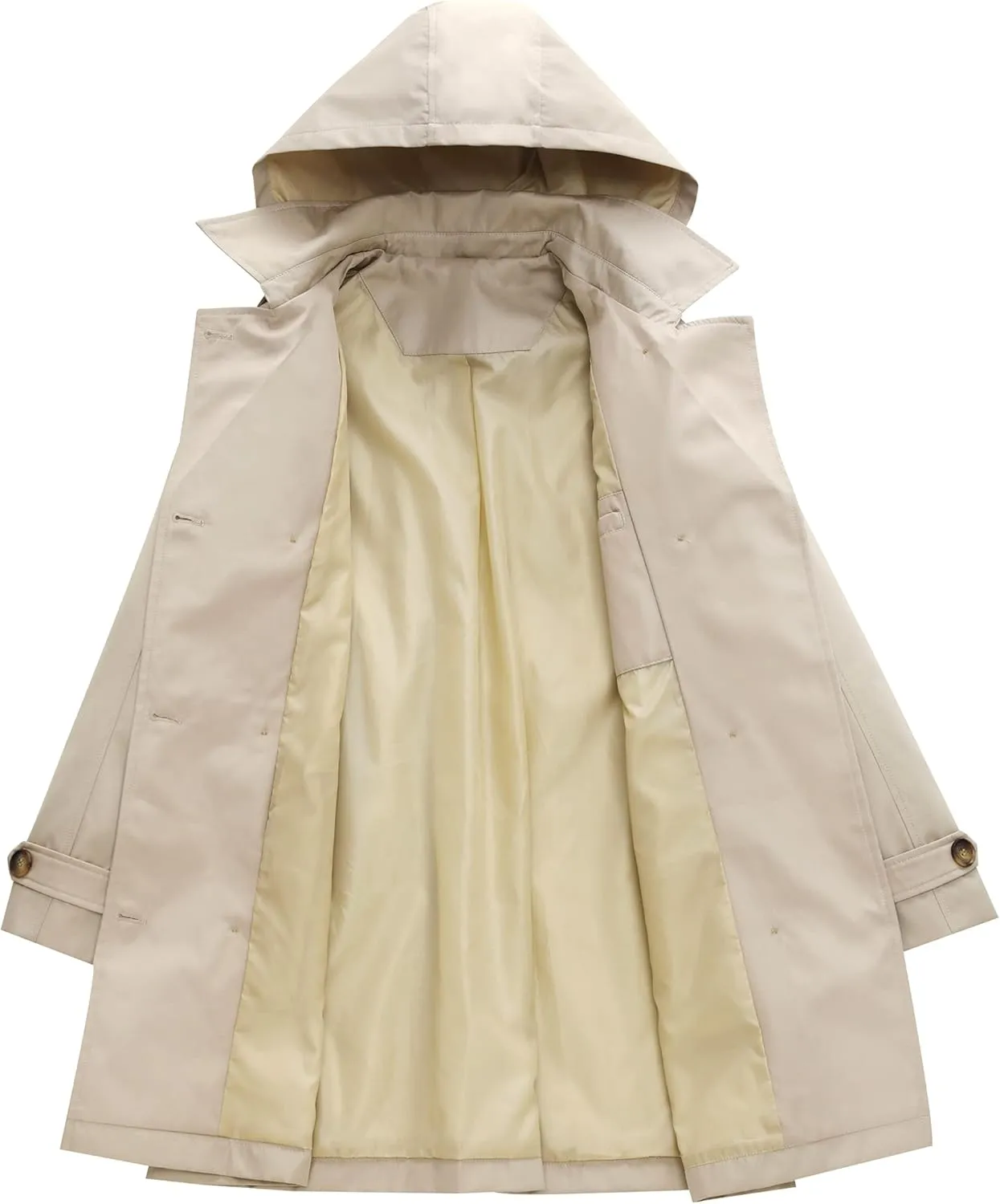 Chrisuno Women's Double Breasted Long Trench Coats Mid-Length Belted Overcoat Dress Jacket with Detachable Hood
