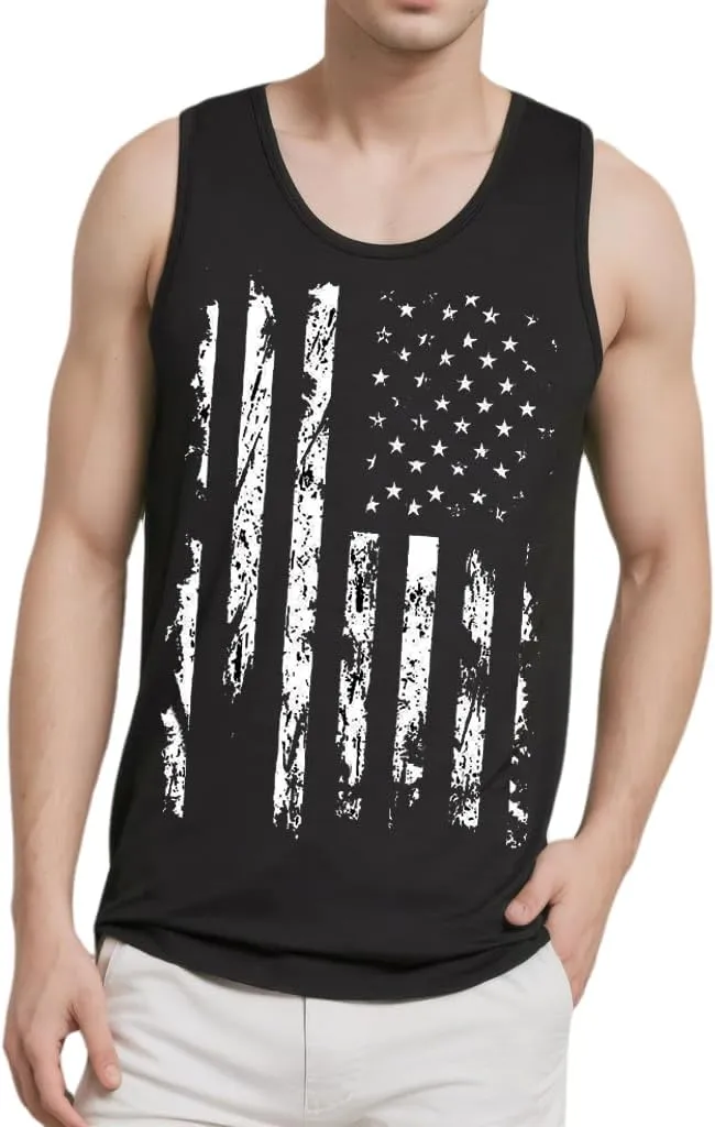 CM-Kid Men's Casual American Flag Tank Tops 4th July Independence Day USA Flag Sleeveless T-Shirt Gym Workout Patriotic Tees