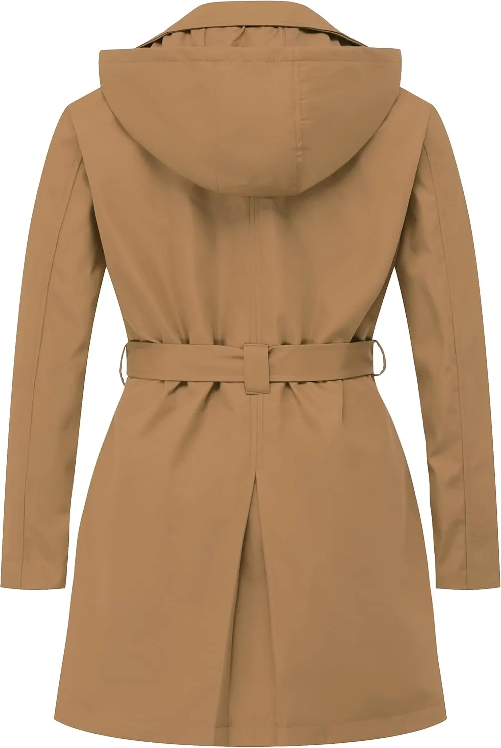 CREATMO US Women's Plus Size Trench Coat Double-Breasted Classic Lapel Overcoat Belted Outerwear Coat with Detachable Hood