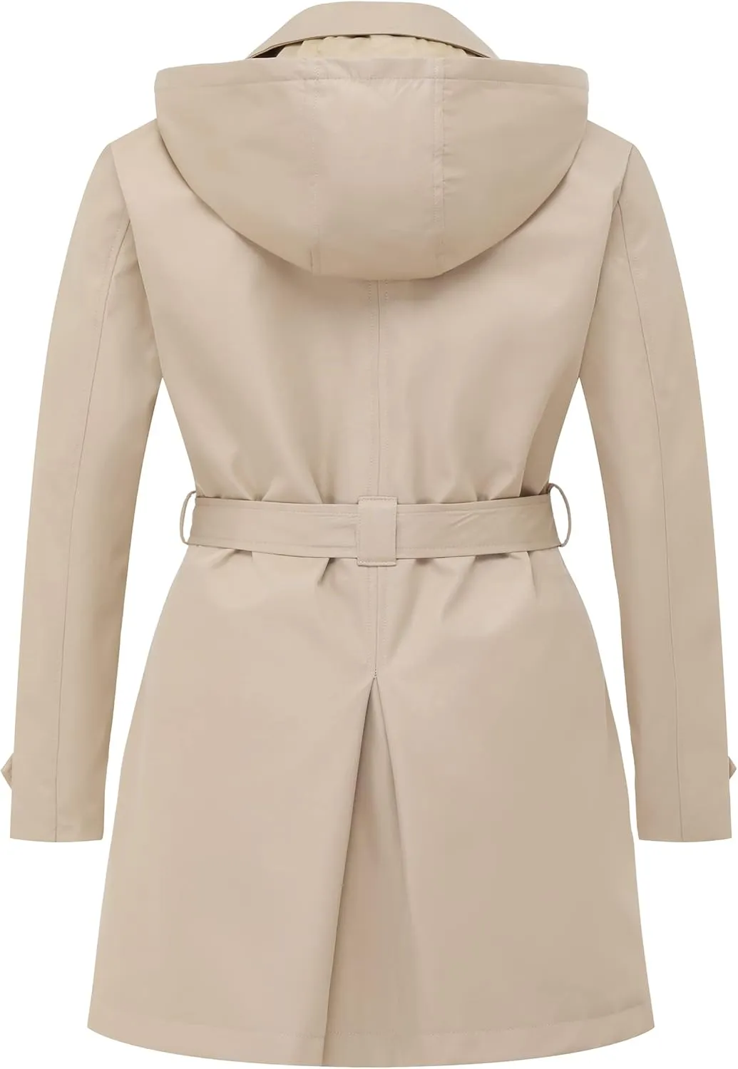 CREATMO US Women's Plus Size Trench Coat Double-Breasted Classic Lapel Overcoat Belted Outerwear Coat with Detachable Hood