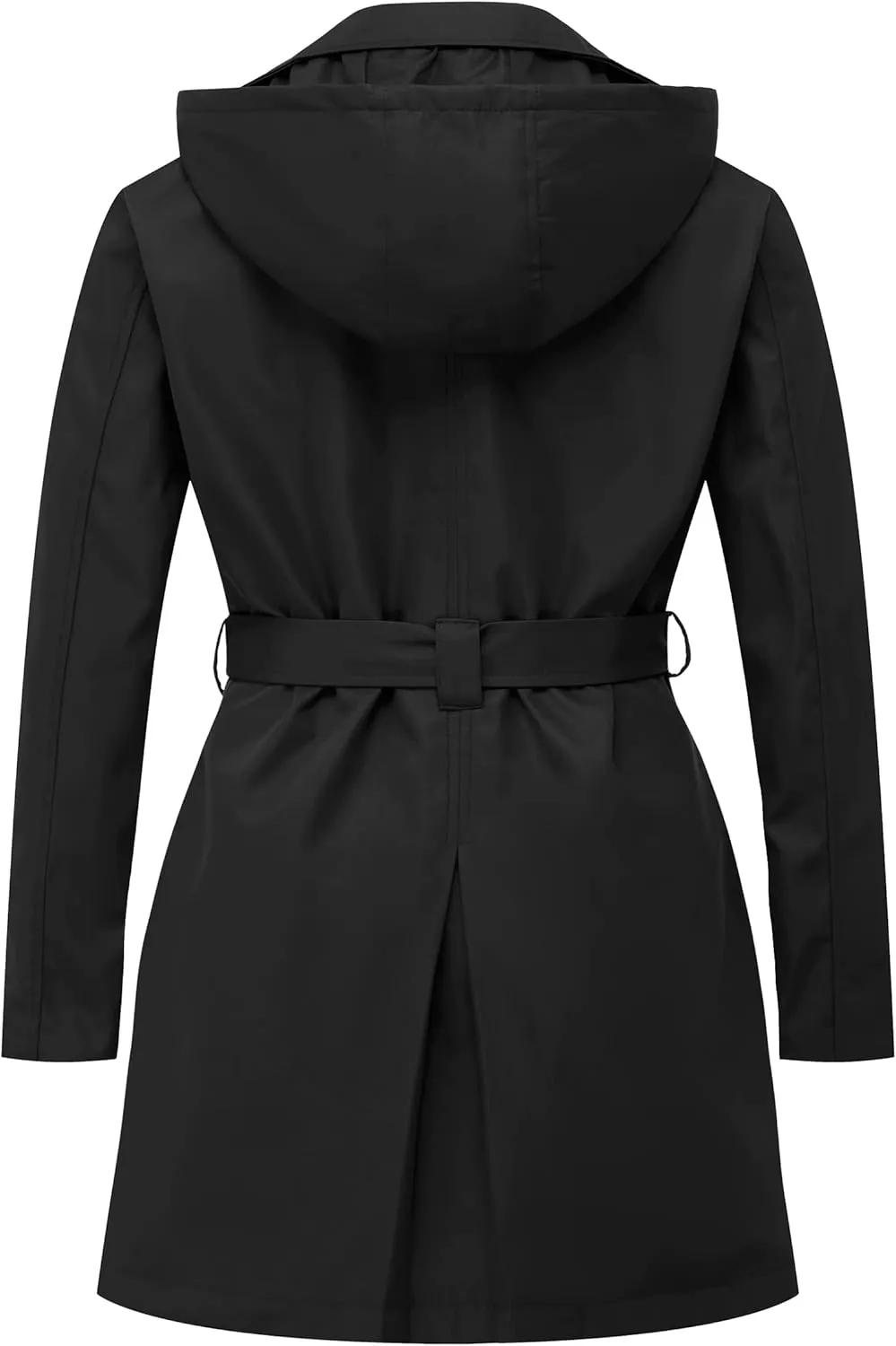 CREATMO US Women's Plus Size Trench Coat Double-Breasted Classic Lapel Overcoat Belted Outerwear Coat with Detachable Hood
