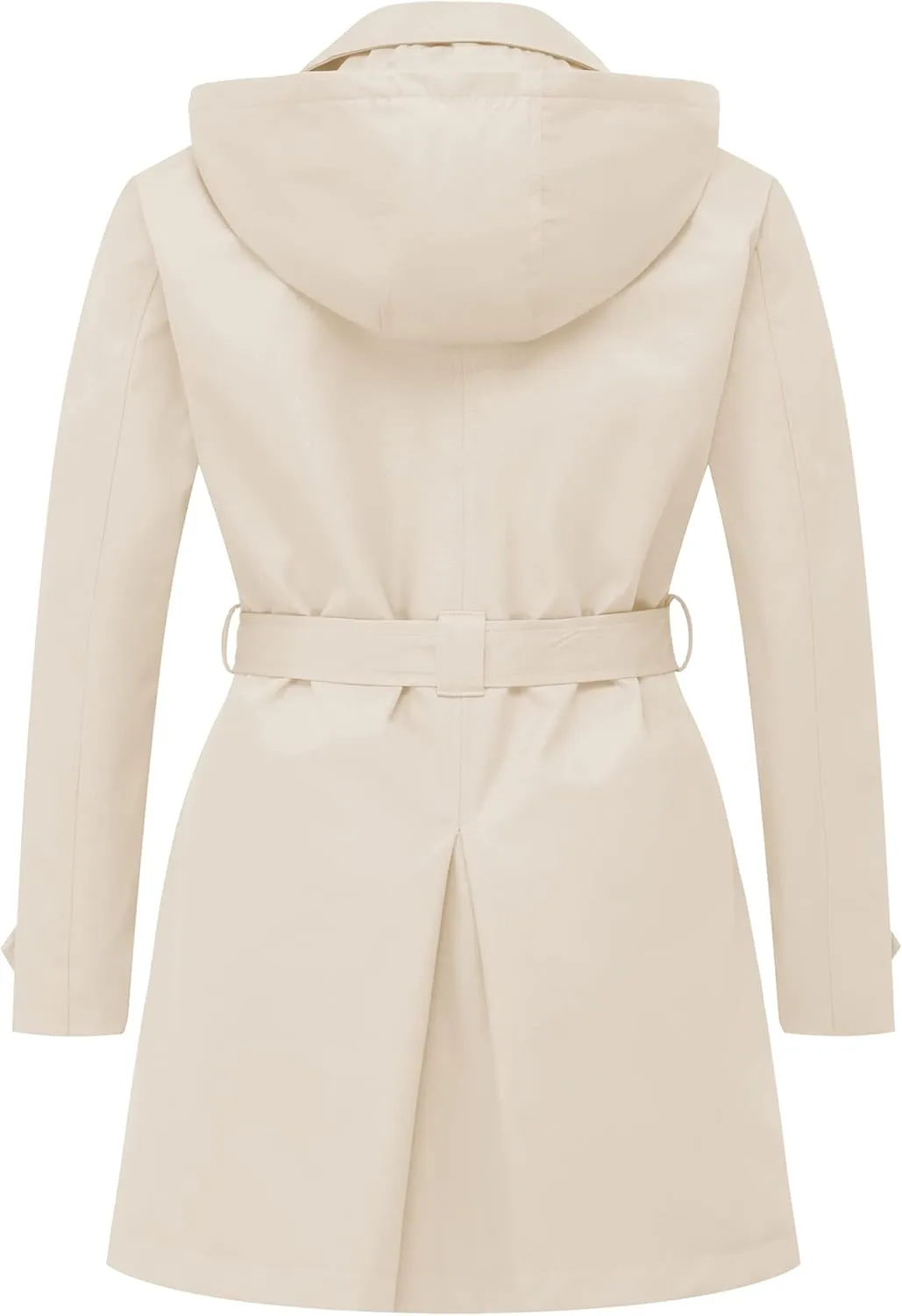 CREATMO US Women's Plus Size Trench Coat Double-Breasted Classic Lapel Overcoat Belted Outerwear Coat with Detachable Hood