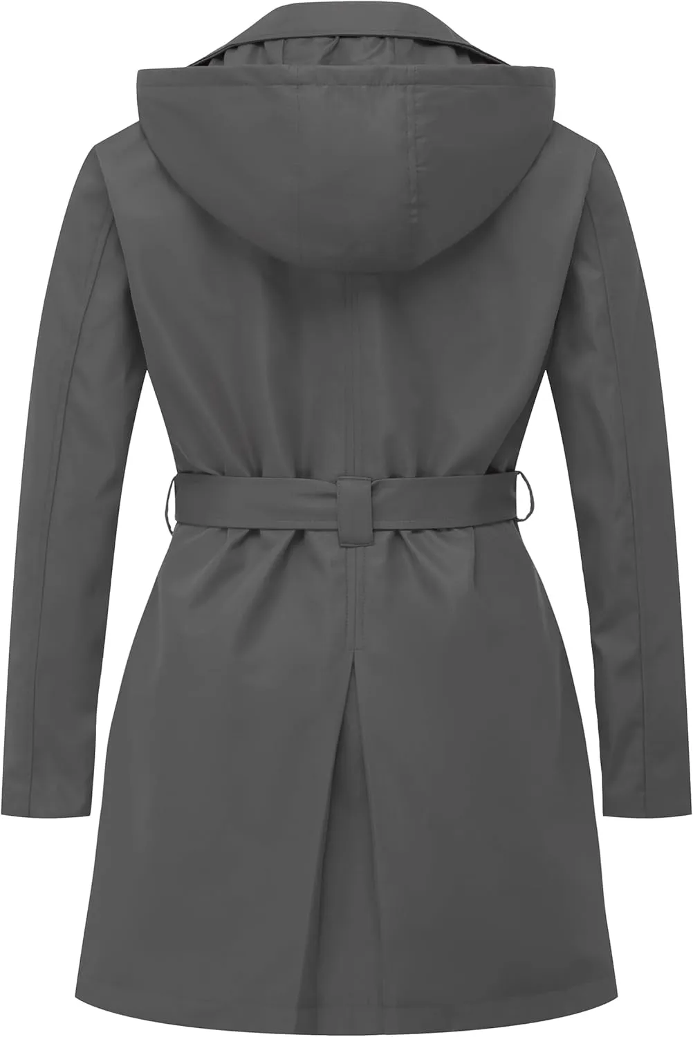CREATMO US Women's Plus Size Trench Coat Double-Breasted Classic Lapel Overcoat Belted Outerwear Coat with Detachable Hood