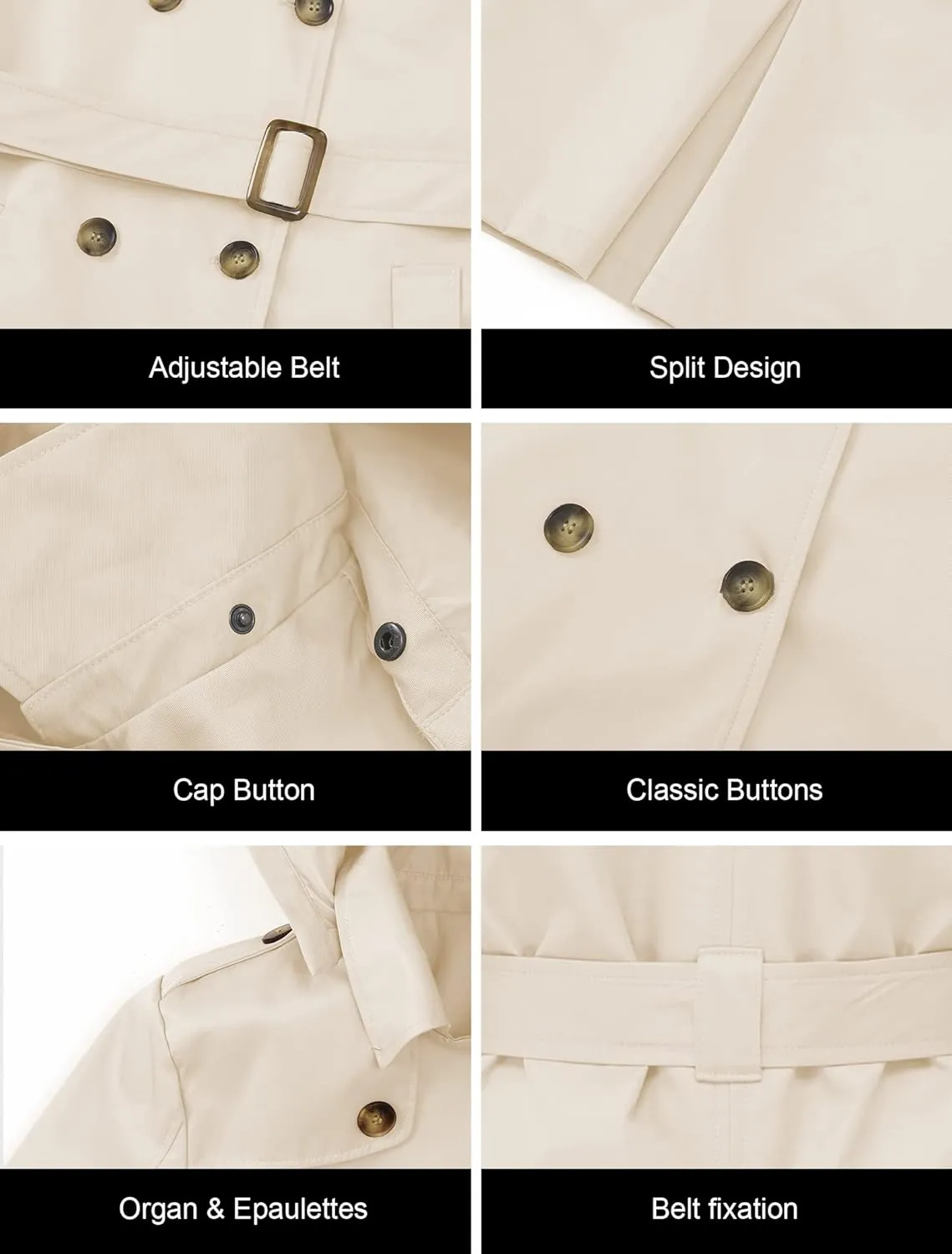 CREATMO US Women's Plus Size Trench Coat Double-Breasted Classic Lapel Overcoat Belted Outerwear Coat with Detachable Hood