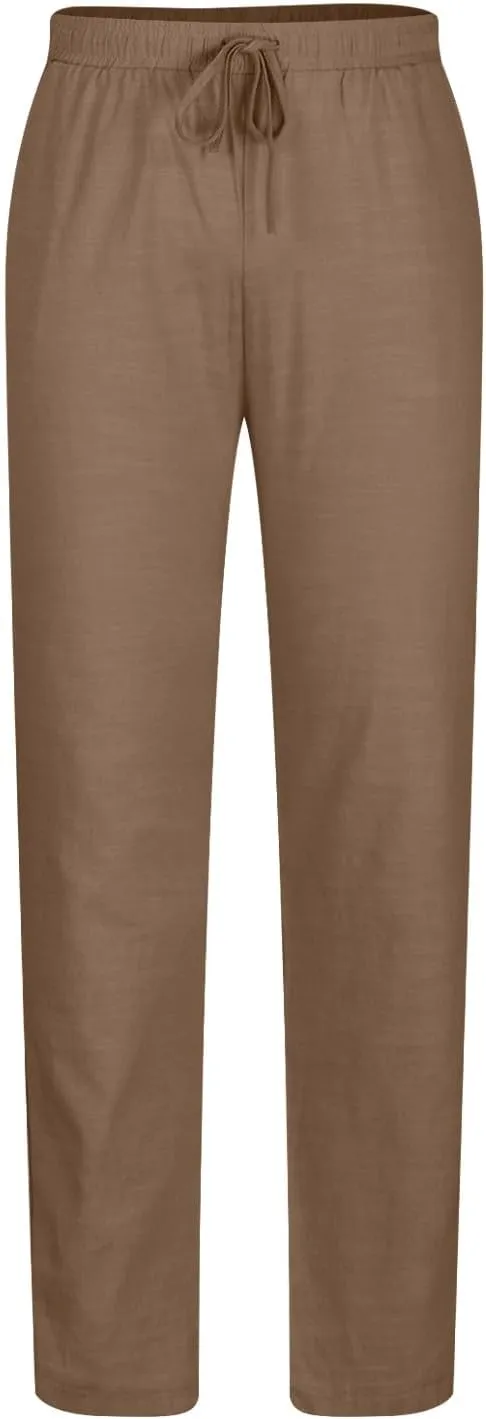 Ctreela Men's Summer Linen Pants Casual Lightweight Drawstring Elastic Waist Beach Pants Straight Leg Breathable Yoga Pants