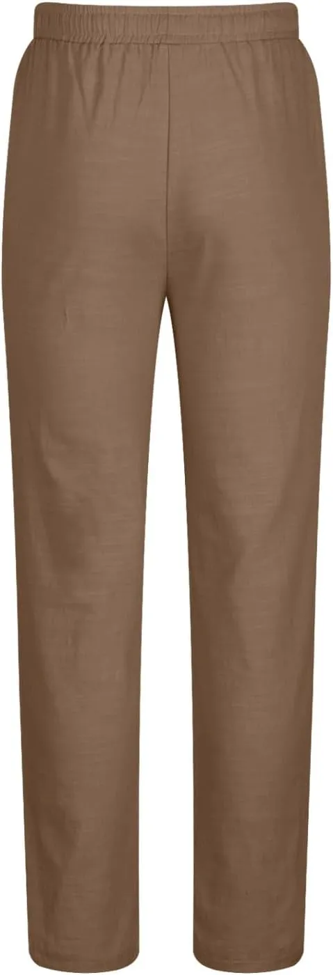 Ctreela Men's Summer Linen Pants Casual Lightweight Drawstring Elastic Waist Beach Pants Straight Leg Breathable Yoga Pants