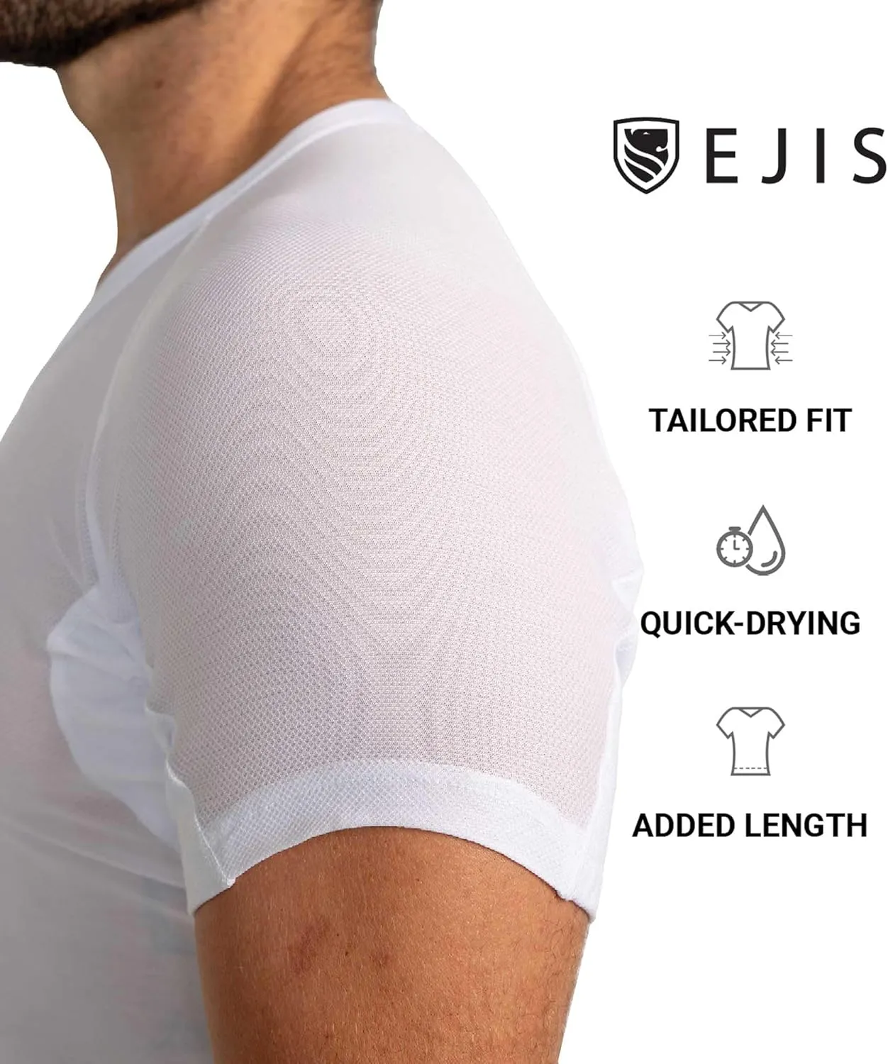 Ejis Mens Ultra Breathable V Neck Sweatproof Undershirt, Anti-Odor with Underarm Sweat Pads, Quick Dry Mens Undershirts